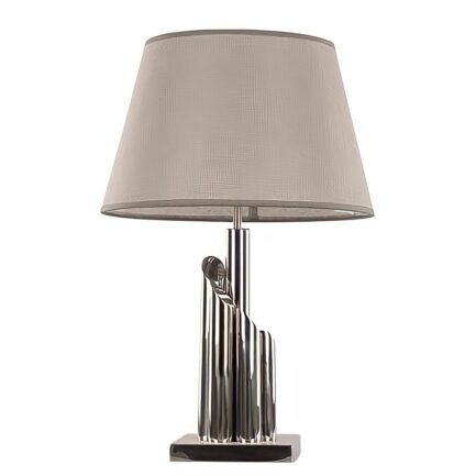Table Lamp Chrome And Gray Fabric Material (With Shade